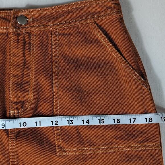 Sofi Angel Women's Mini Skirt Denim Burnt Orange Zip Fly Pockets Cotton Medium - Picture 7 of 10